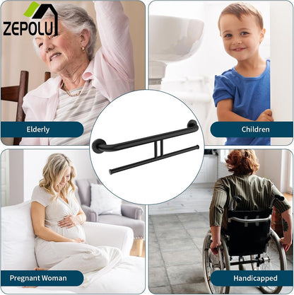 Brushed Nickel Handicap Grab Bar with Toilet Paper Roll Holder | 2-in-1 Safety Bar 17 Inch, Stainless Steel, Bathroom Toilet Grab Bar for Senior Elderly, Balance Support Handle, Wall Mounted