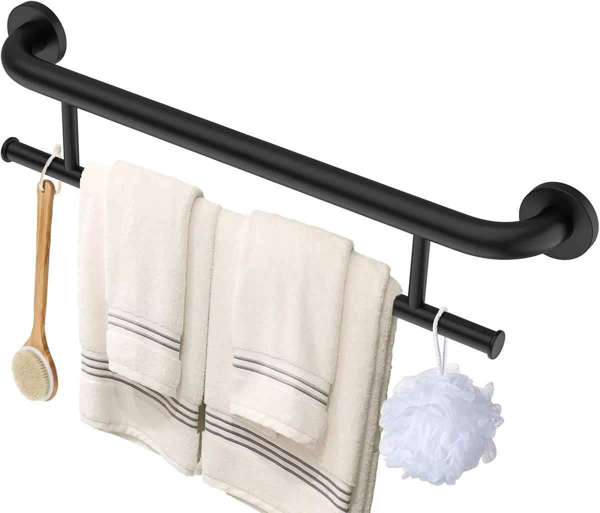 Brushed Nickel Handicap Grab Bar with Toilet Paper Roll Holder | 2-in-1 Safety Bar 17 Inch, Stainless Steel, Bathroom Toilet Grab Bar for Senior Elderly, Balance Support Handle, Wall Mounted