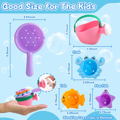 Toddler Bath Toys for Kids Ages 1-3 Stack, Scoop & Pour Set | Drain Quickly Nest for Easy Storage with 3 Animal Stacking Cups, Watering Can & Scoop for Floating Bathub Water Table Play