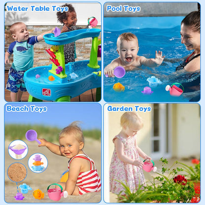 Toddler Bath Toys for Kids Ages 1-3 Stack, Scoop & Pour Set | Drain Quickly Nest for Easy Storage with 3 Animal Stacking Cups, Watering Can & Scoop for Floating Bathub Water Table Play
