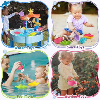 Toddler Bath Toys for Kids Ages 1-3 Stack, Scoop & Pour Set | Drain Quickly Nest for Easy Storage with 3 Animal Stacking Cups, Watering Can & Scoop for Floating Bathub Water Table Play