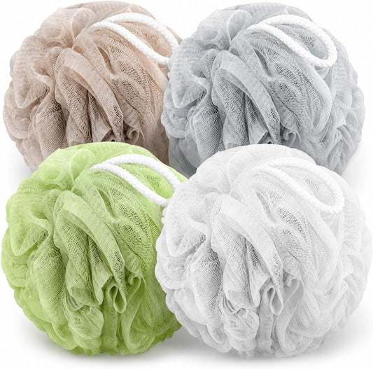 Loofah Sponge 4 Pack,Soft Mesh Bath Pouf,Shower Sponge,60g | Gentle Exfoliation,Rich Lather,Quick Drying Mesh,Durable Design for Daily Shower and Bath Use