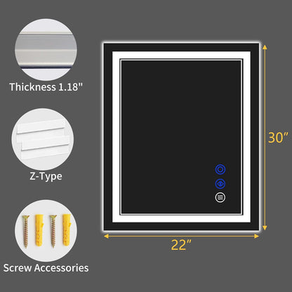 30"x22" LED Bathroom Mirror with Lights,Anti-Fog,3 Color Modes - Colors A