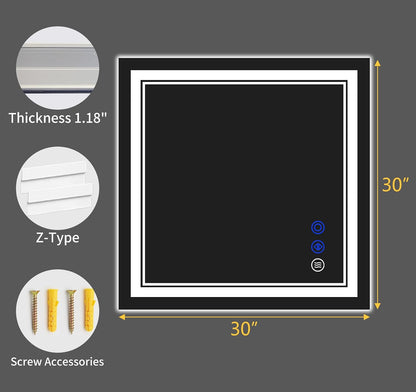 30"x22" LED Bathroom Mirror with Lights,Anti-Fog,3 Color Modes - Colors A