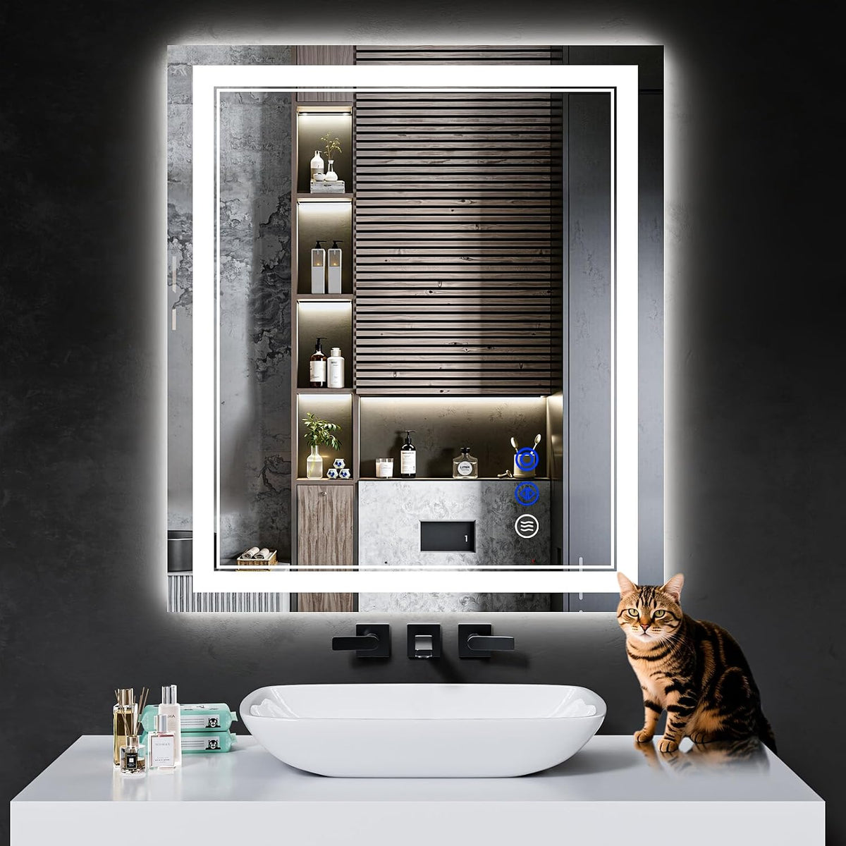30"x22" LED Bathroom Mirror with Lights,Anti-Fog,3 Color Modes - Colors A