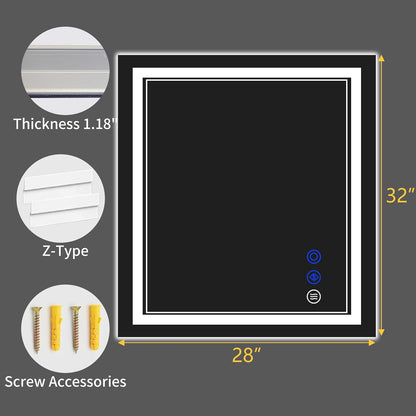 30"x22" LED Bathroom Mirror with Lights,Anti-Fog,3 Color Modes - Colors A