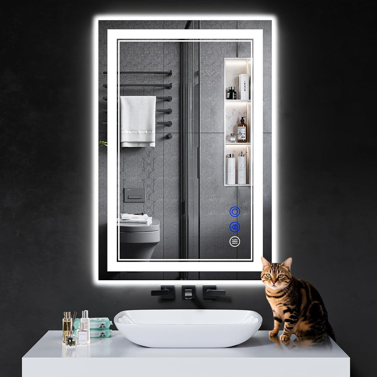 30"x22" LED Bathroom Mirror with Lights,Anti-Fog,3 Color Modes - Colors A