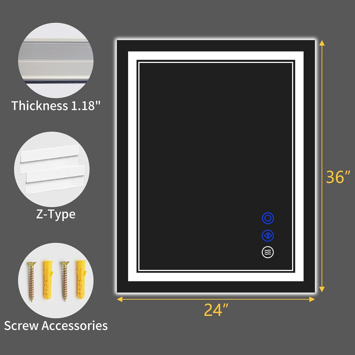 30"x22" LED Bathroom Mirror with Lights,Anti-Fog,3 Color Modes - Colors A