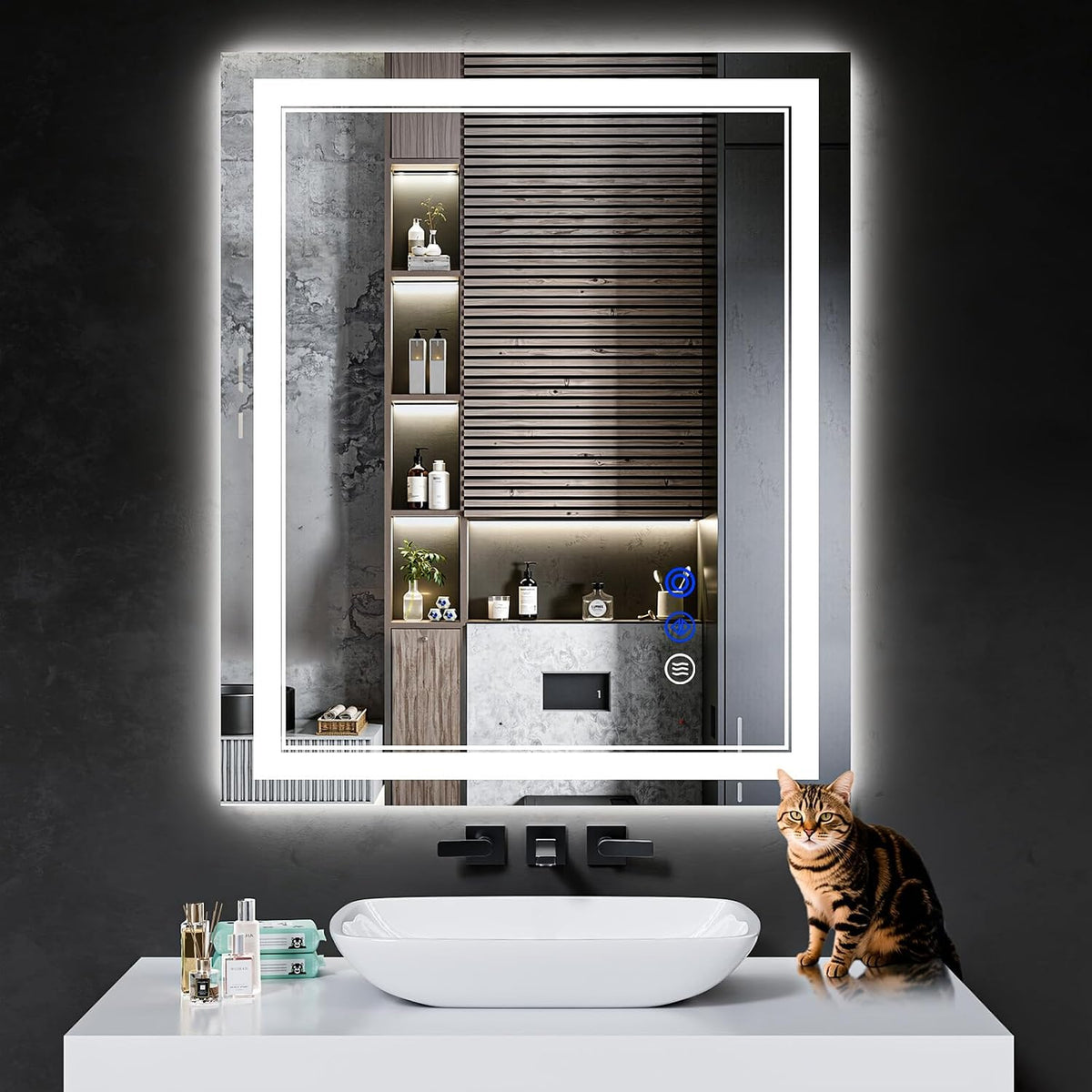 30"x22" LED Bathroom Mirror with Lights,Anti-Fog,3 Color Modes - Colors A