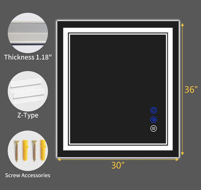 30"x22" LED Bathroom Mirror with Lights,Anti-Fog,3 Color Modes - Colors A