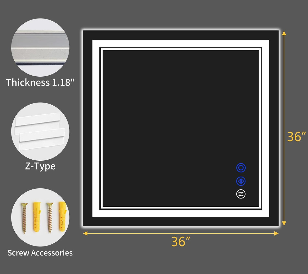 30"x22" LED Bathroom Mirror with Lights,Anti-Fog,3 Color Modes - Colors A