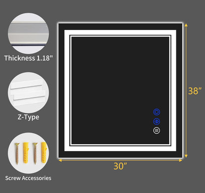 30"x22" LED Bathroom Mirror with Lights,Anti-Fog,3 Color Modes - Colors A
