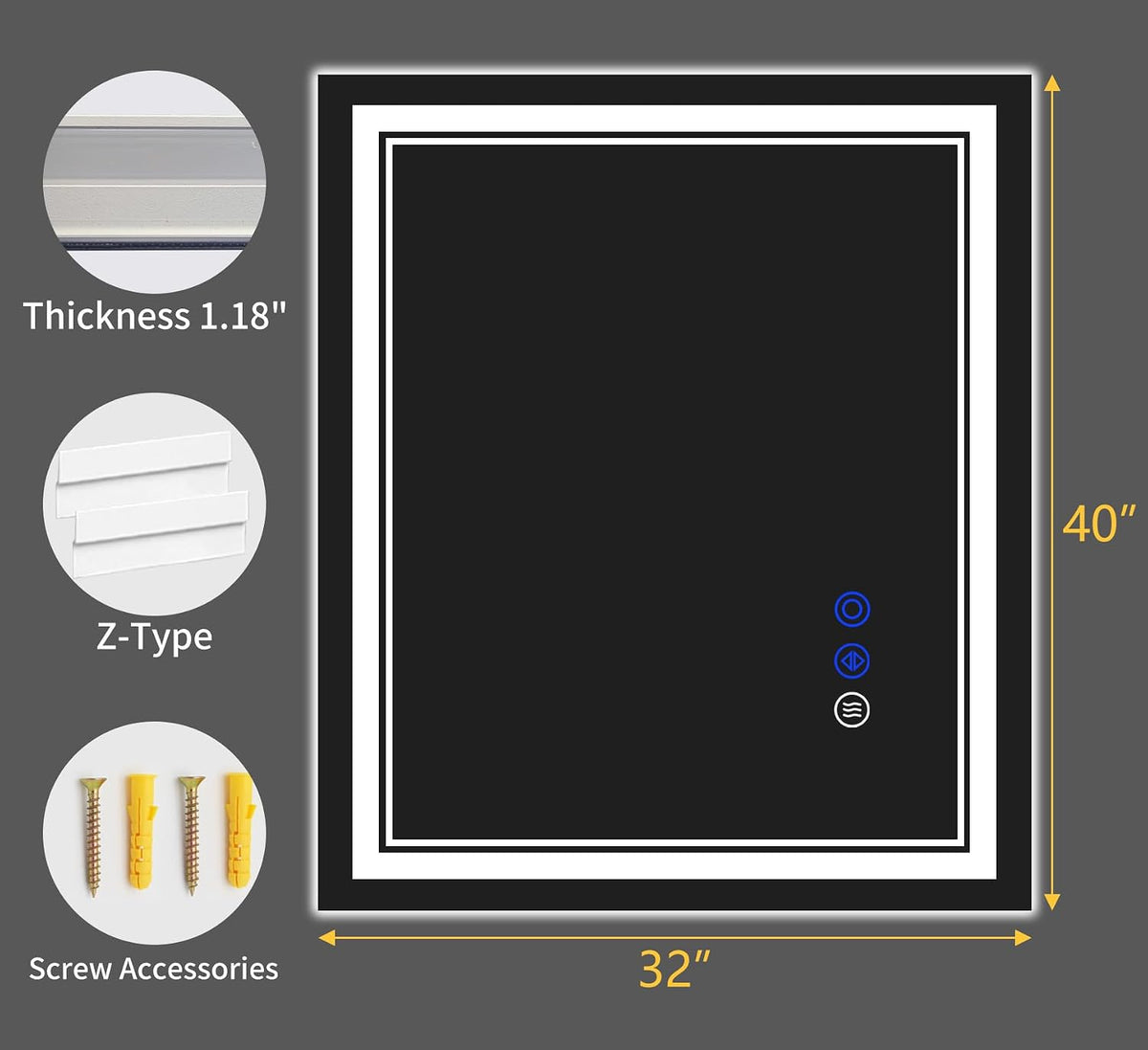 30"x22" LED Bathroom Mirror with Lights,Anti-Fog,3 Color Modes - Colors A