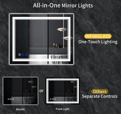 30"x22" LED Bathroom Mirror with Lights,Anti-Fog,3 Color Modes - Colors A