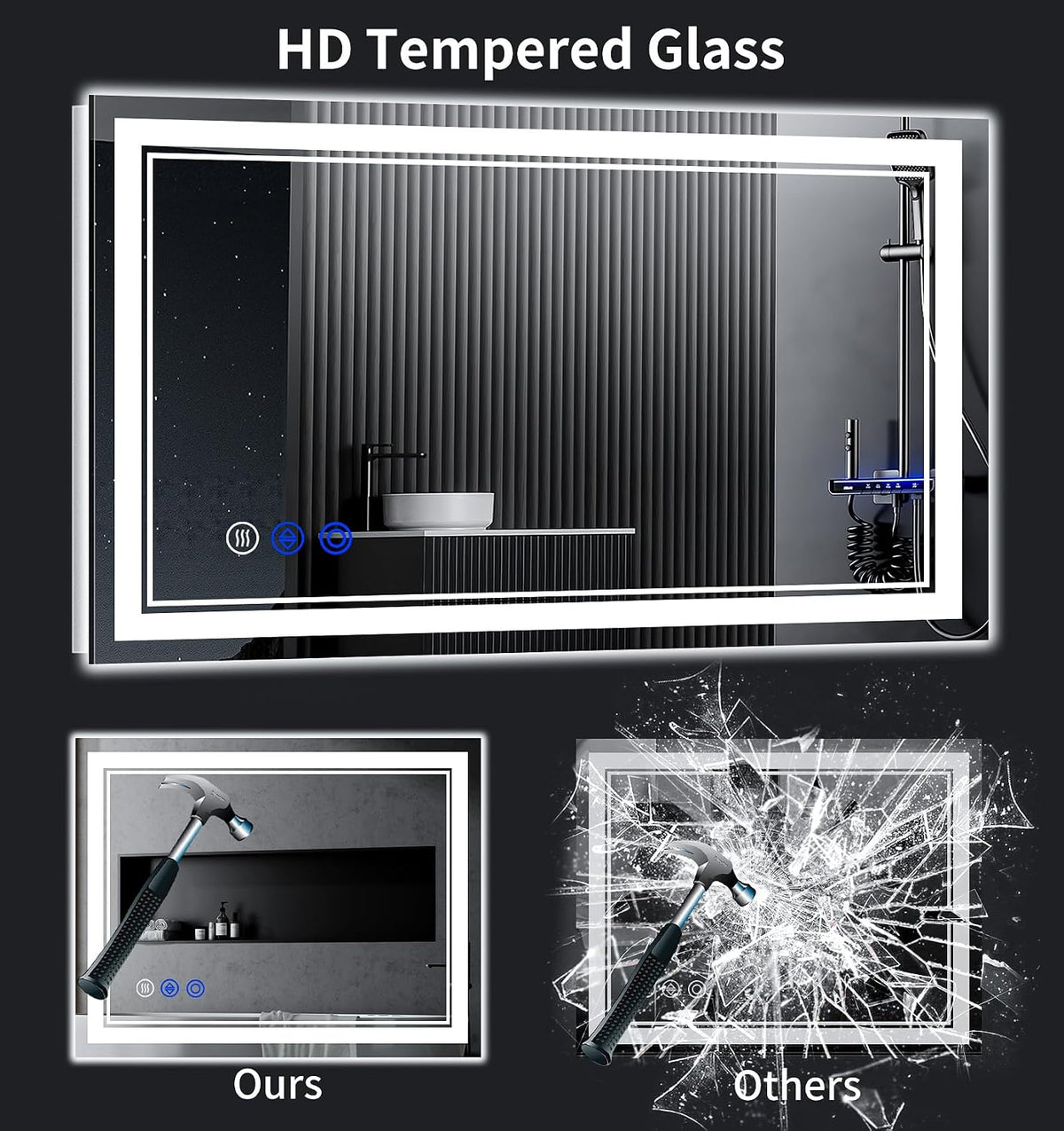 30"x22" LED Bathroom Mirror with Lights,Anti-Fog,3 Color Modes - Colors A