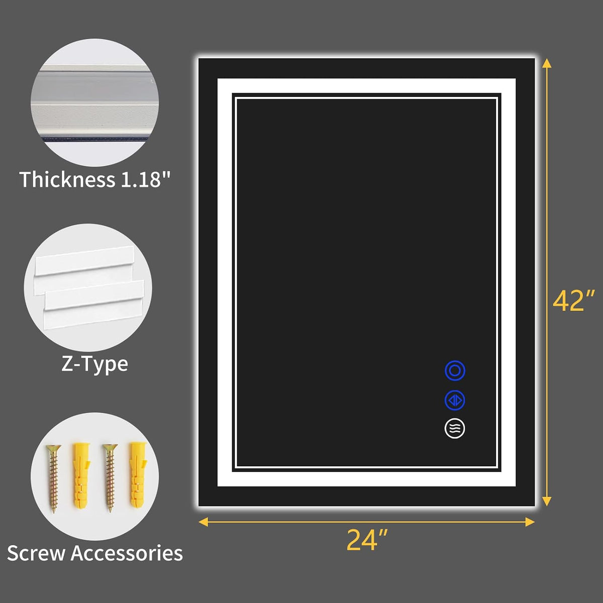 30"x22" LED Bathroom Mirror with Lights,Anti-Fog,3 Color Modes - Colors A