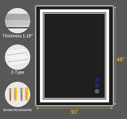 30"x22" LED Bathroom Mirror with Lights,Anti-Fog,3 Color Modes - Colors A