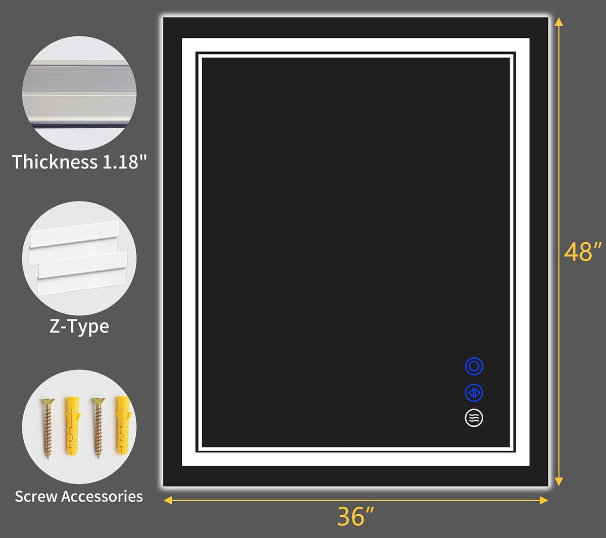 30"x22" LED Bathroom Mirror with Lights,Anti-Fog,3 Color Modes - Colors A