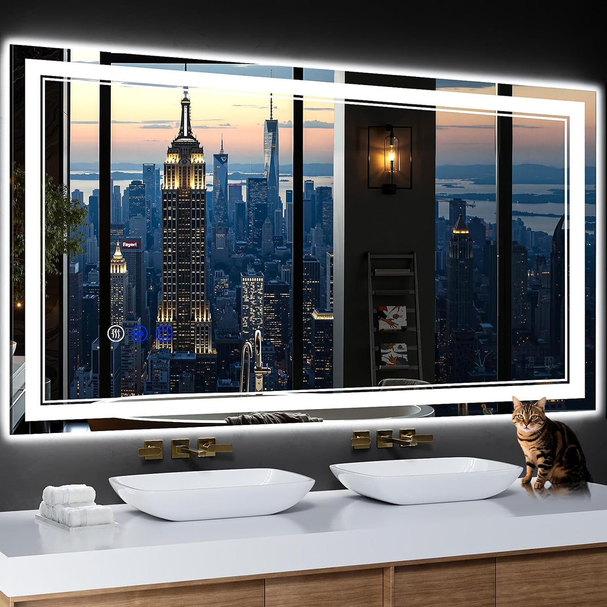30"x22" LED Bathroom Mirror with Lights,Anti-Fog,3 Color Modes - Colors A