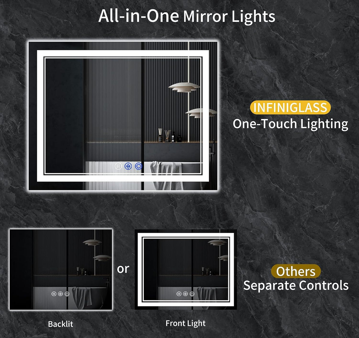 30"x22" LED Bathroom Mirror with Lights,Anti-Fog,3 Color Modes - Colors A