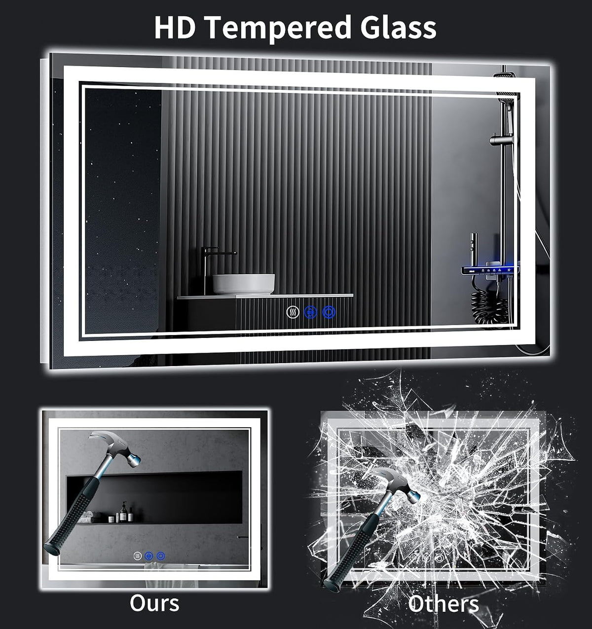 30"x22" LED Bathroom Mirror with Lights,Anti-Fog,3 Color Modes - Colors A