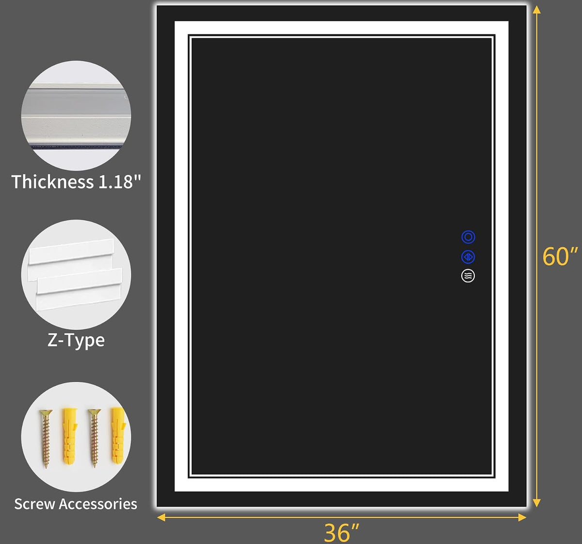 30"x22" LED Bathroom Mirror with Lights,Anti-Fog,3 Color Modes - Colors A