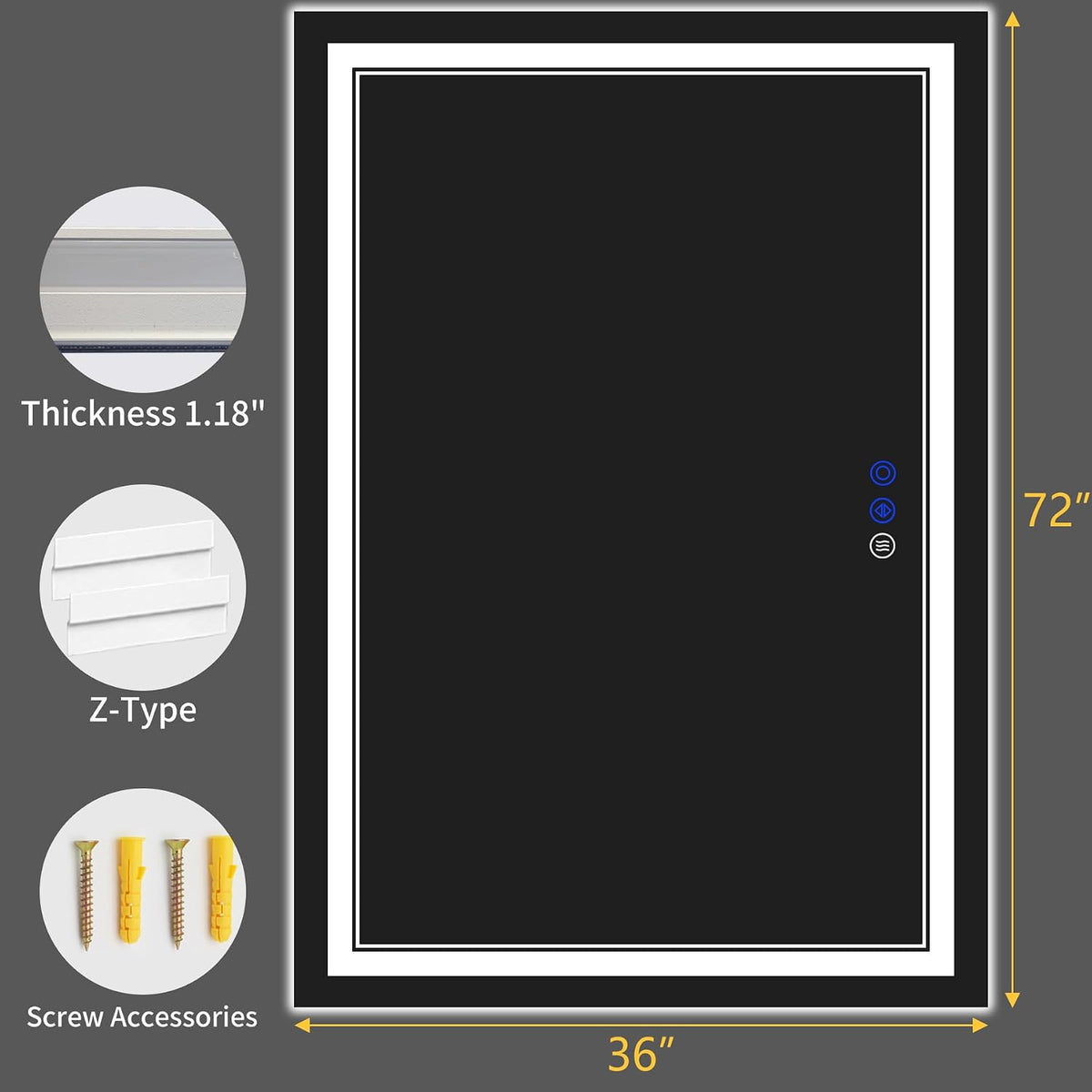 30"x22" LED Bathroom Mirror with Lights,Anti-Fog,3 Color Modes - Colors A