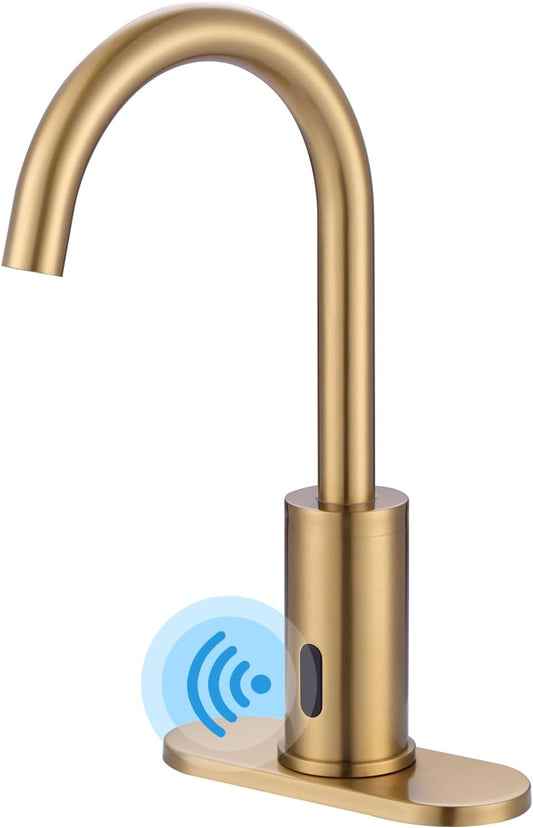 Touchless Bathroom Faucet - Tall Automatic Bathroom Sink Faucet with Single Hole, Control Box and Temperature Mixer for Vanity with Deck Plate, Matte Black