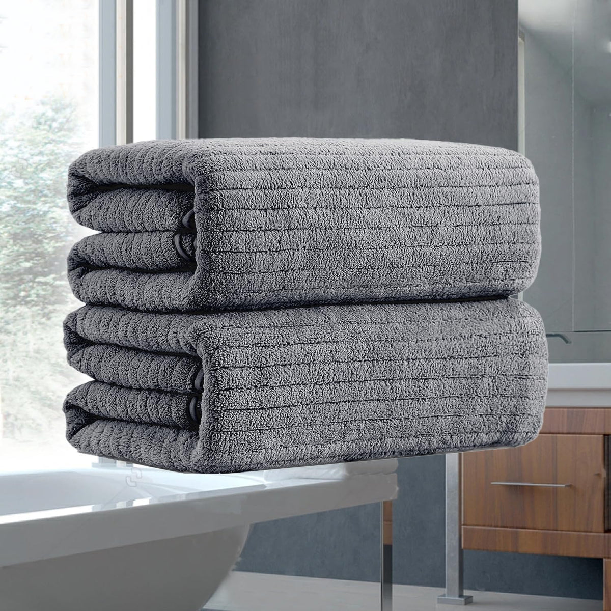 Grey Hand Towels Set 16x31 Inches,Soft Microfibers Bathroom Towel Set 2 Pack,Highly Absorbent Quick Dry Luxury Towel Hotel Spa Gym Hand Towel Collection for Bathroom