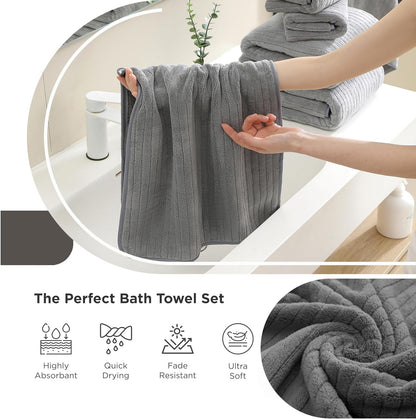 Grey Hand Towels Set 16x31 Inches,Soft Microfibers Bathroom Towel Set 2 Pack,Highly Absorbent Quick Dry Luxury Towel Hotel Spa Gym Hand Towel Collection for Bathroom