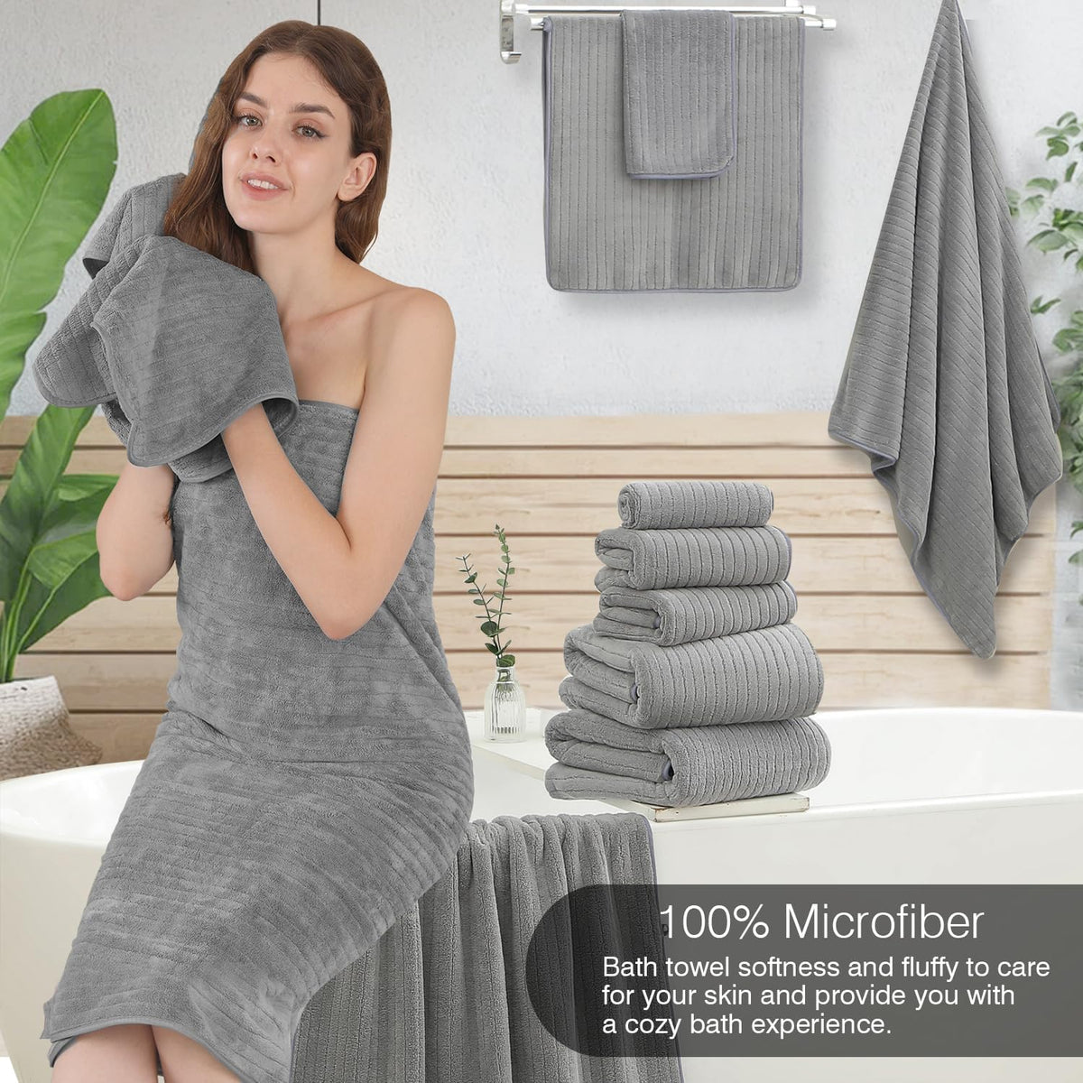 Grey Hand Towels Set 16x31 Inches,Soft Microfibers Bathroom Towel Set 2 Pack,Highly Absorbent Quick Dry Luxury Towel Hotel Spa Gym Hand Towel Collection for Bathroom