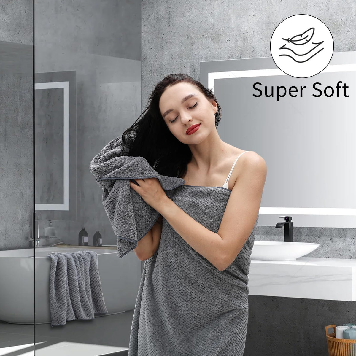 Grey Hand Towels Set 16x31 Inches,Soft Microfibers Bathroom Towel Set 2 Pack,Highly Absorbent Quick Dry Luxury Towel Hotel Spa Gym Hand Towel Collection for Bathroom