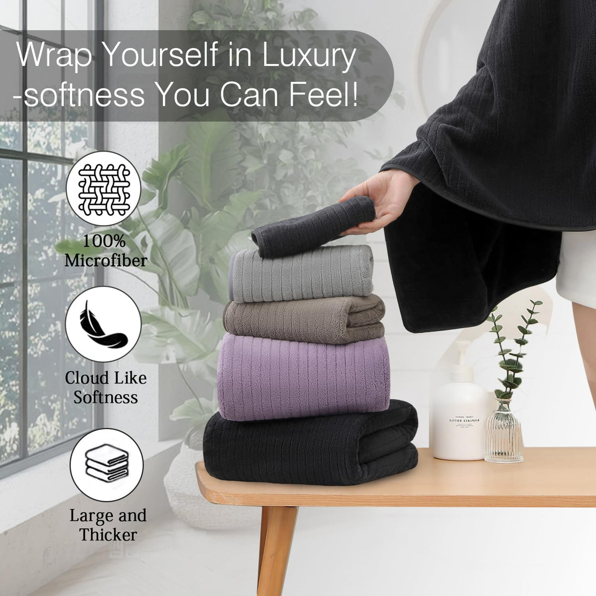 Grey Hand Towels Set 16x31 Inches,Soft Microfibers Bathroom Towel Set 2 Pack,Highly Absorbent Quick Dry Luxury Towel Hotel Spa Gym Hand Towel Collection for Bathroom