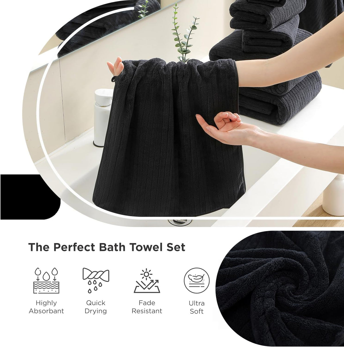 Grey Hand Towels Set 16x31 Inches,Soft Microfibers Bathroom Towel Set 2 Pack,Highly Absorbent Quick Dry Luxury Towel Hotel Spa Gym Hand Towel Collection for Bathroom