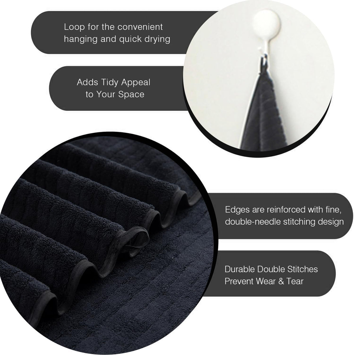 Grey Hand Towels Set 16x31 Inches,Soft Microfibers Bathroom Towel Set 2 Pack,Highly Absorbent Quick Dry Luxury Towel Hotel Spa Gym Hand Towel Collection for Bathroom