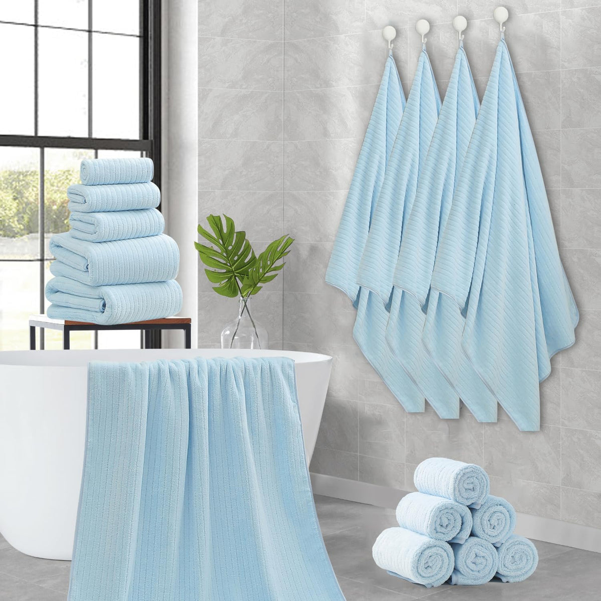 Grey Hand Towels Set 16x31 Inches,Soft Microfibers Bathroom Towel Set 2 Pack,Highly Absorbent Quick Dry Luxury Towel Hotel Spa Gym Hand Towel Collection for Bathroom