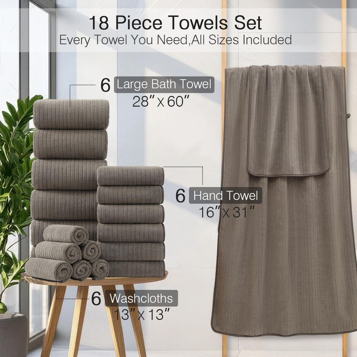 Grey Hand Towels Set 16x31 Inches,Soft Microfibers Bathroom Towel Set 2 Pack,Highly Absorbent Quick Dry Luxury Towel Hotel Spa Gym Hand Towel Collection for Bathroom