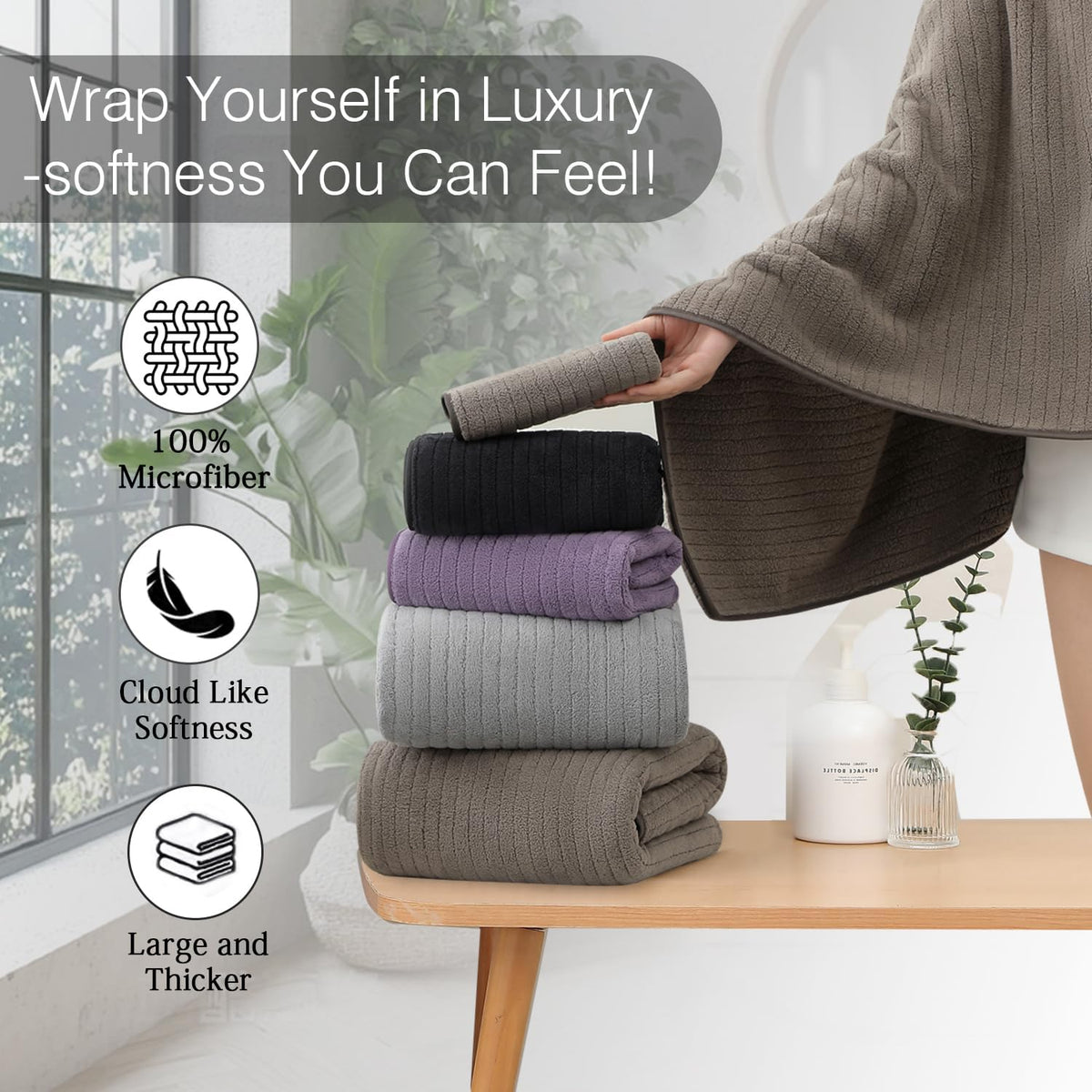 Grey Hand Towels Set 16x31 Inches,Soft Microfibers Bathroom Towel Set 2 Pack,Highly Absorbent Quick Dry Luxury Towel Hotel Spa Gym Hand Towel Collection for Bathroom