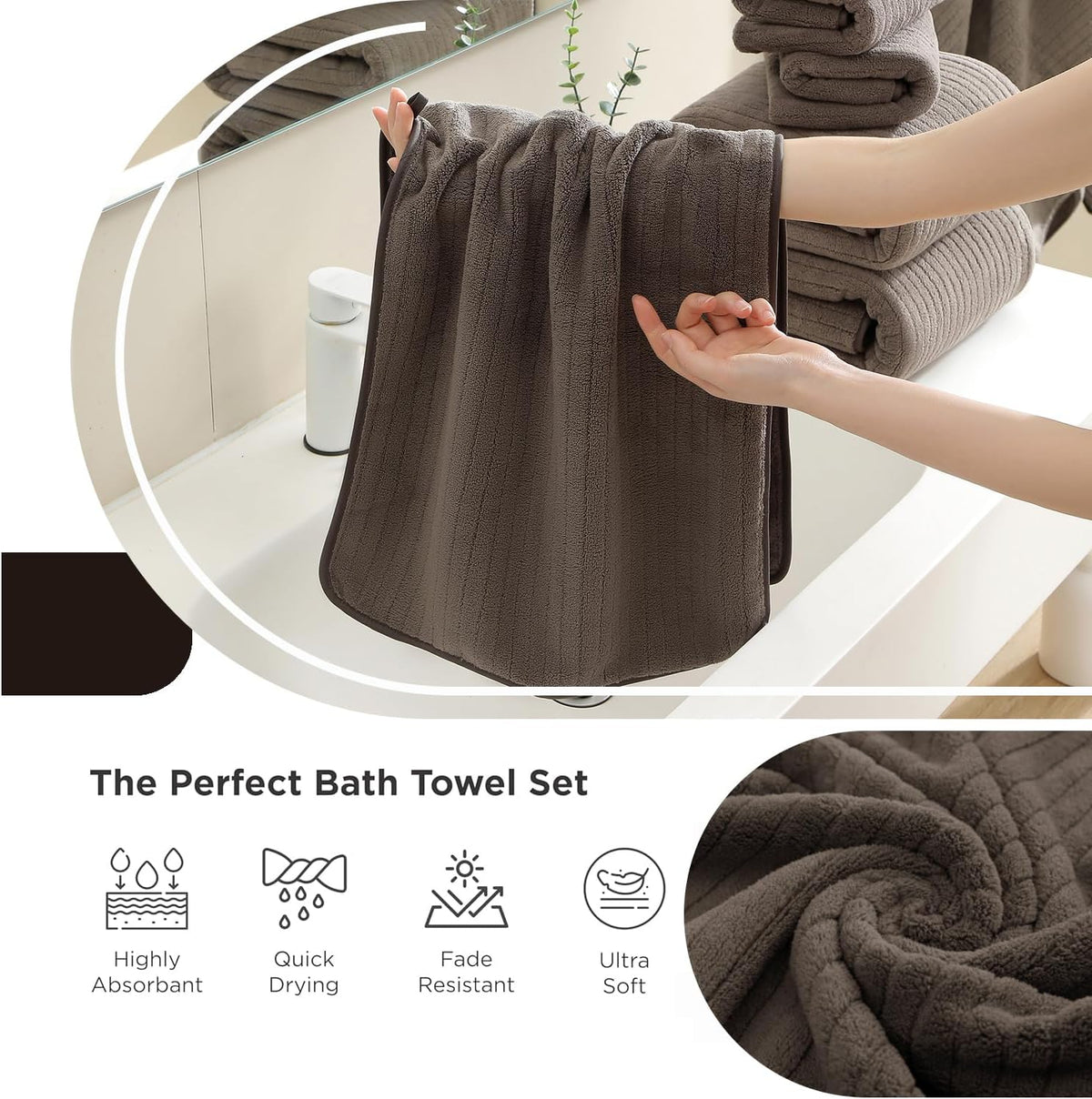 Grey Hand Towels Set 16x31 Inches,Soft Microfibers Bathroom Towel Set 2 Pack,Highly Absorbent Quick Dry Luxury Towel Hotel Spa Gym Hand Towel Collection for Bathroom
