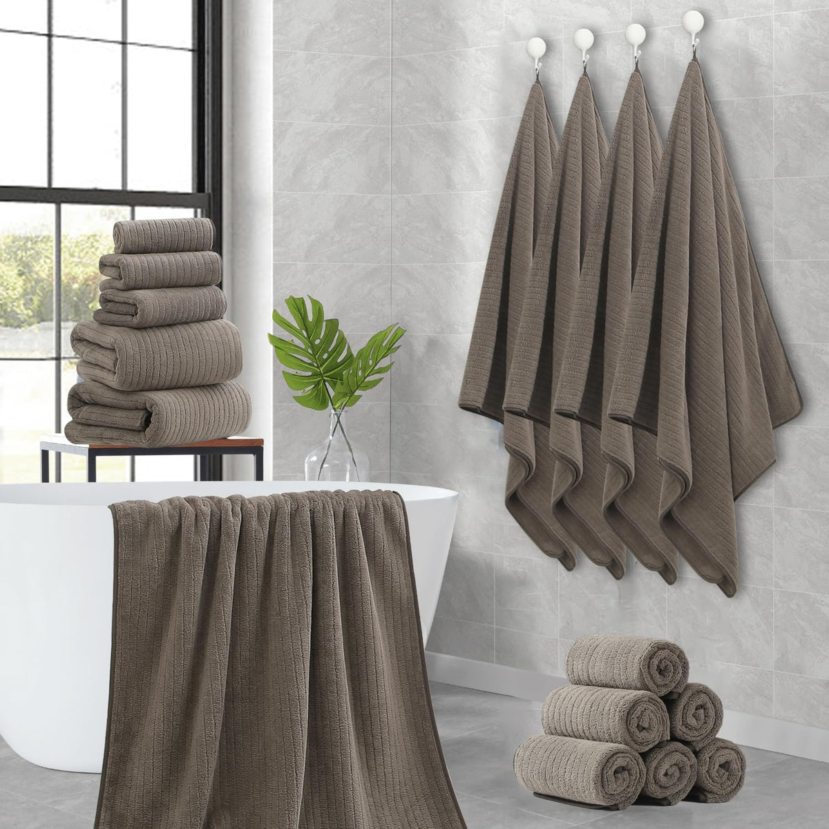Grey Hand Towels Set 16x31 Inches,Soft Microfibers Bathroom Towel Set 2 Pack,Highly Absorbent Quick Dry Luxury Towel Hotel Spa Gym Hand Towel Collection for Bathroom