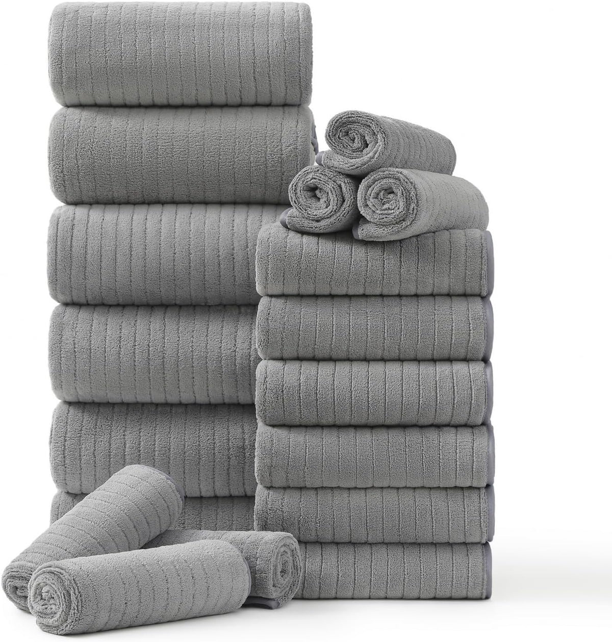 Grey Hand Towels Set 16x31 Inches,Soft Microfibers Bathroom Towel Set 2 Pack,Highly Absorbent Quick Dry Luxury Towel Hotel Spa Gym Hand Towel Collection for Bathroom
