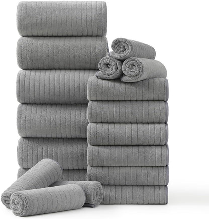 Grey Hand Towels Set 16x31 Inches,Soft Microfibers Bathroom Towel Set 2 Pack,Highly Absorbent Quick Dry Luxury Towel Hotel Spa Gym Hand Towel Collection for Bathroom