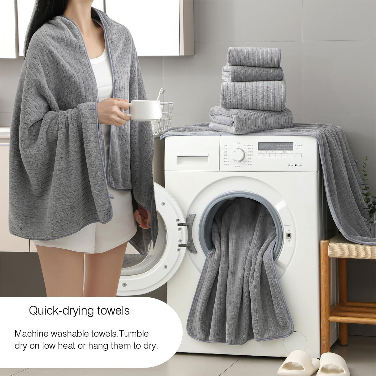 Grey Hand Towels Set 16x31 Inches,Soft Microfibers Bathroom Towel Set 2 Pack,Highly Absorbent Quick Dry Luxury Towel Hotel Spa Gym Hand Towel Collection for Bathroom
