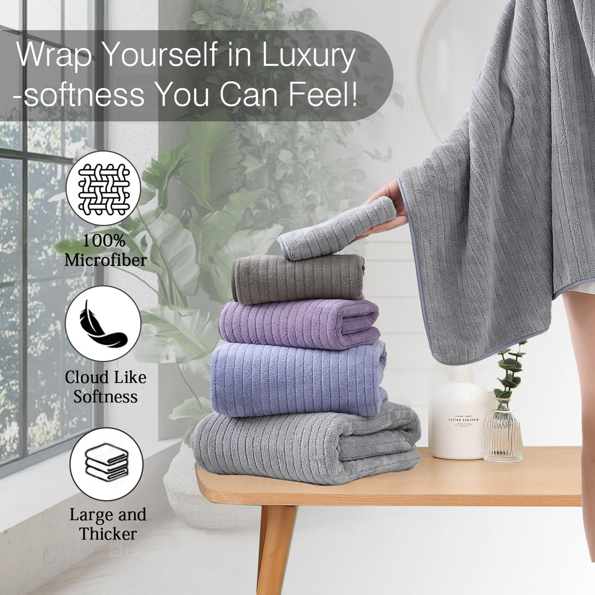 Grey Hand Towels Set 16x31 Inches,Soft Microfibers Bathroom Towel Set 2 Pack,Highly Absorbent Quick Dry Luxury Towel Hotel Spa Gym Hand Towel Collection for Bathroom