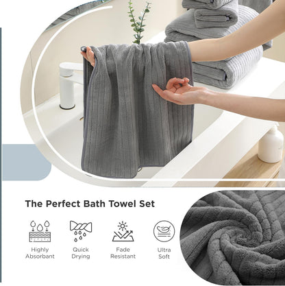Grey Hand Towels Set 16x31 Inches,Soft Microfibers Bathroom Towel Set 2 Pack,Highly Absorbent Quick Dry Luxury Towel Hotel Spa Gym Hand Towel Collection for Bathroom
