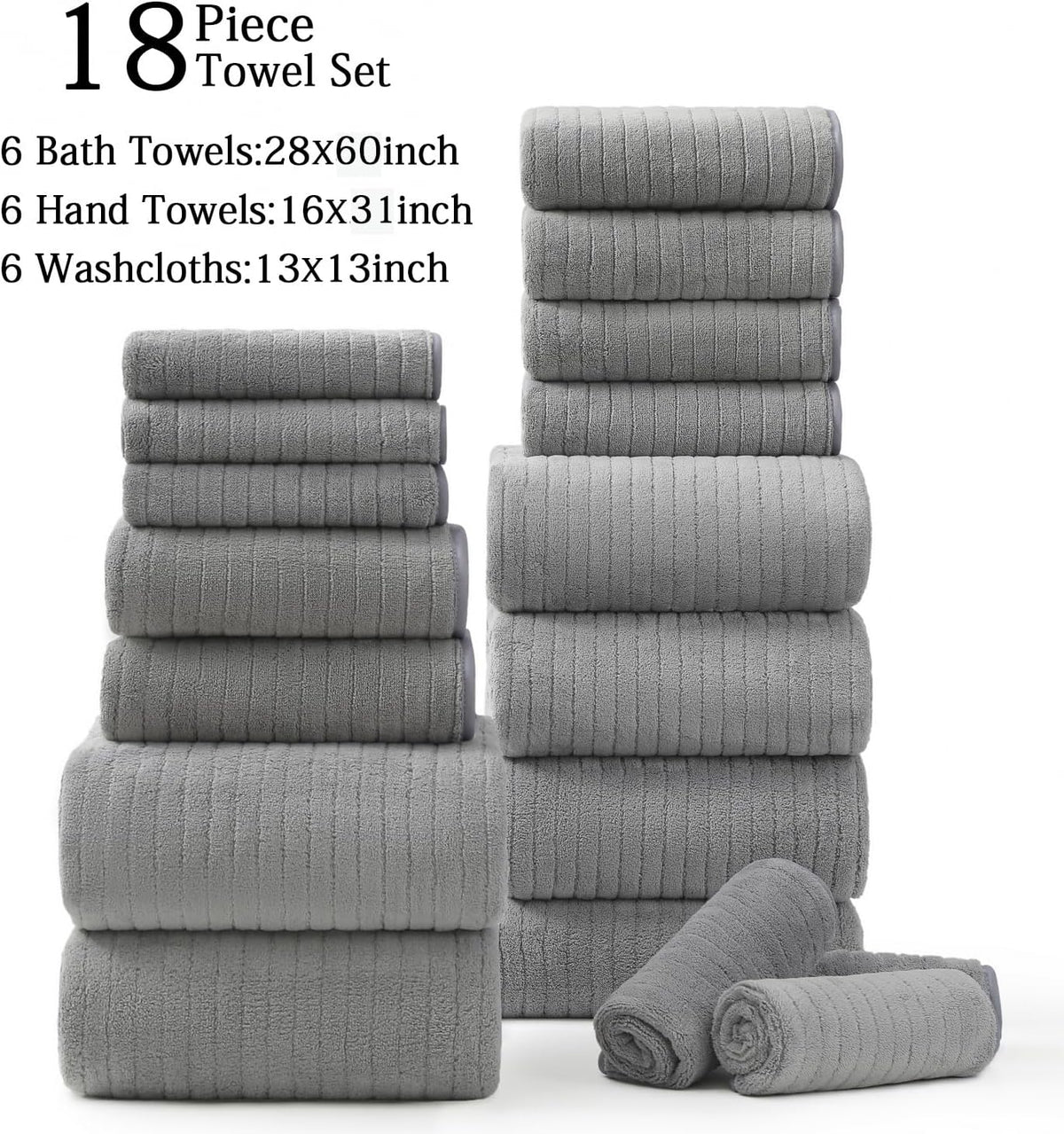 Grey Hand Towels Set 16x31 Inches,Soft Microfibers Bathroom Towel Set 2 Pack,Highly Absorbent Quick Dry Luxury Towel Hotel Spa Gym Hand Towel Collection for Bathroom