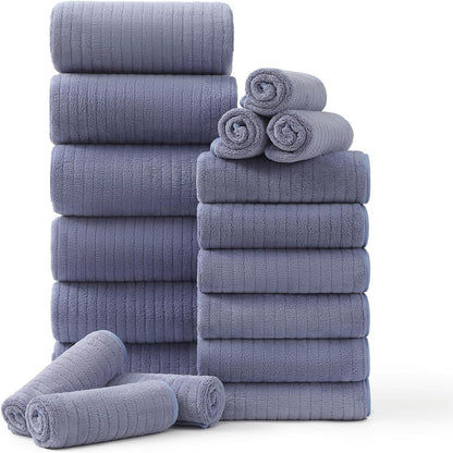 Grey Hand Towels Set 16x31 Inches,Soft Microfibers Bathroom Towel Set 2 Pack,Highly Absorbent Quick Dry Luxury Towel Hotel Spa Gym Hand Towel Collection for Bathroom