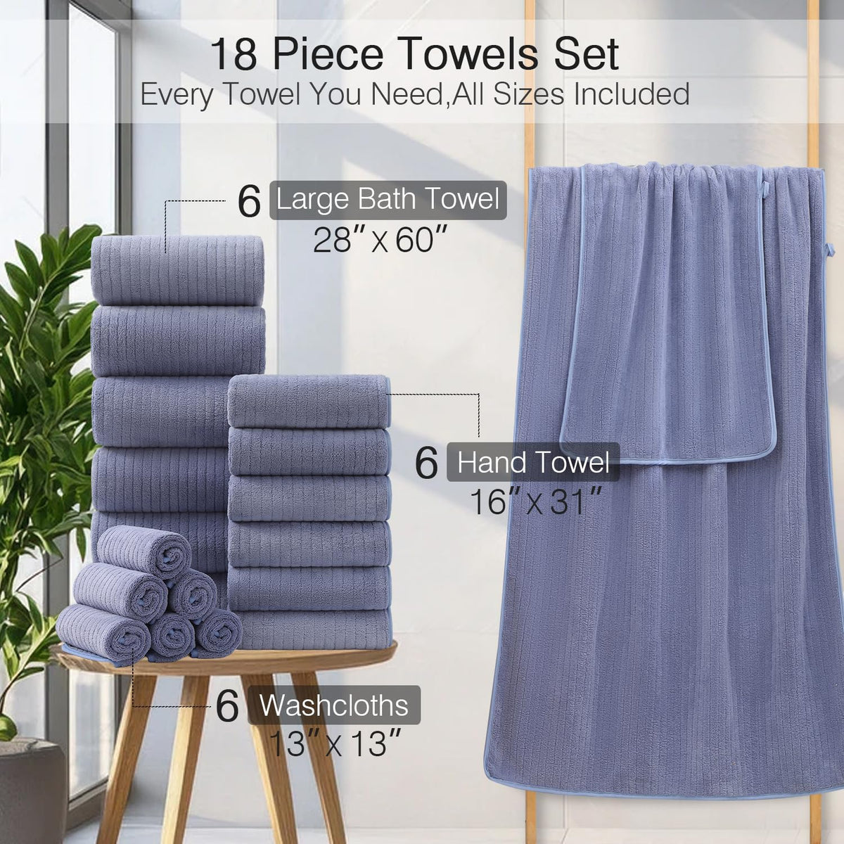 Grey Hand Towels Set 16x31 Inches,Soft Microfibers Bathroom Towel Set 2 Pack,Highly Absorbent Quick Dry Luxury Towel Hotel Spa Gym Hand Towel Collection for Bathroom