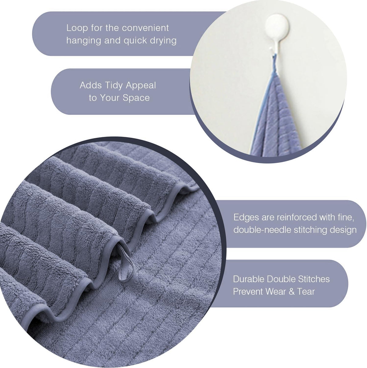 Grey Hand Towels Set 16x31 Inches,Soft Microfibers Bathroom Towel Set 2 Pack,Highly Absorbent Quick Dry Luxury Towel Hotel Spa Gym Hand Towel Collection for Bathroom