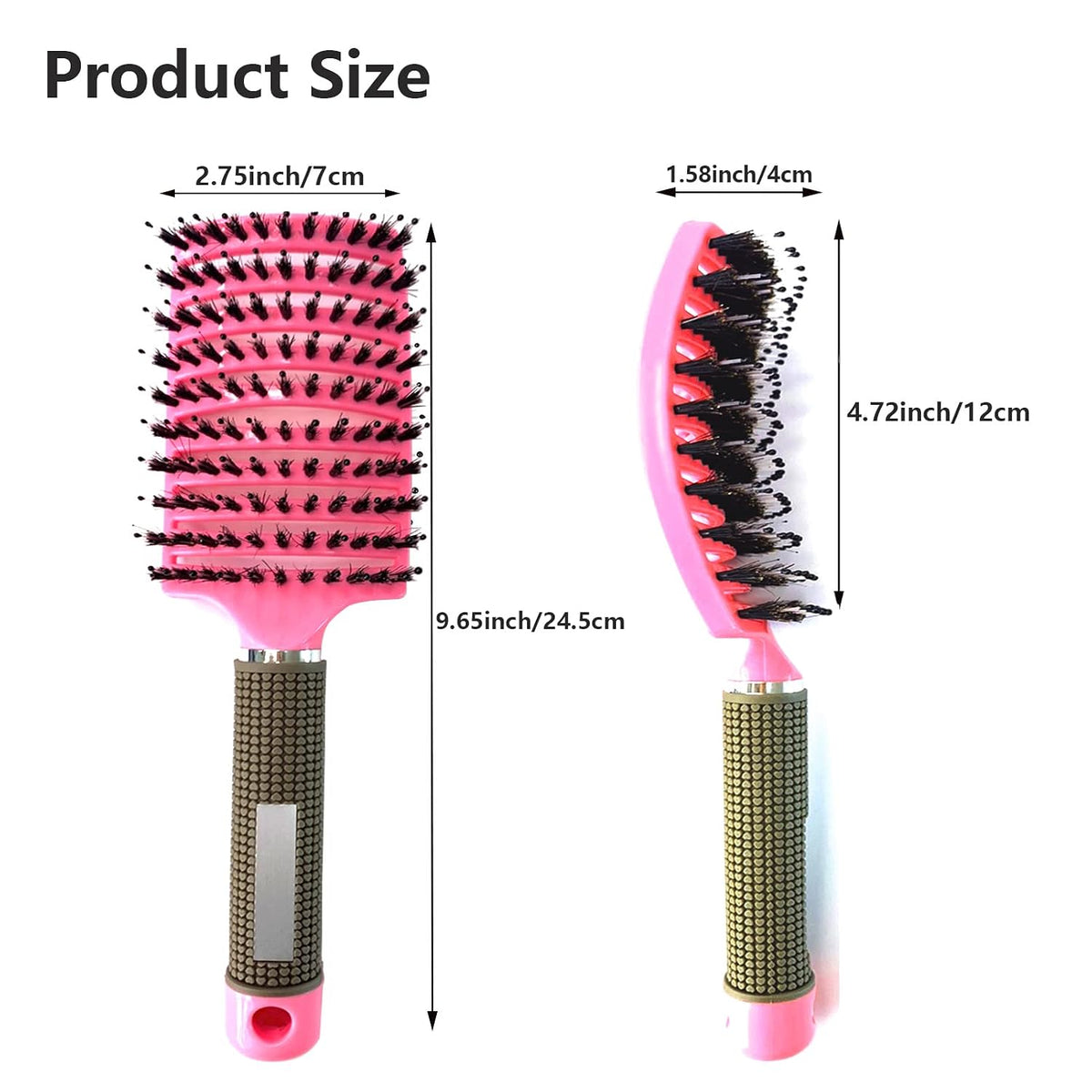 2 PACK Boar Bristle Hair Brush No Pull Curved Vented Detangler Hair Brushes Fast Blow Drying Hair Brush for Men Women Wet Dry Long Thin Thick Curly Tangled Hair (pink+blue)